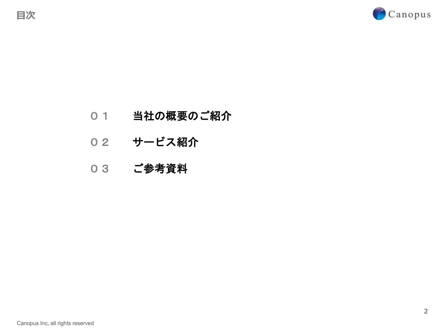 Canopus会社概要資料 目次