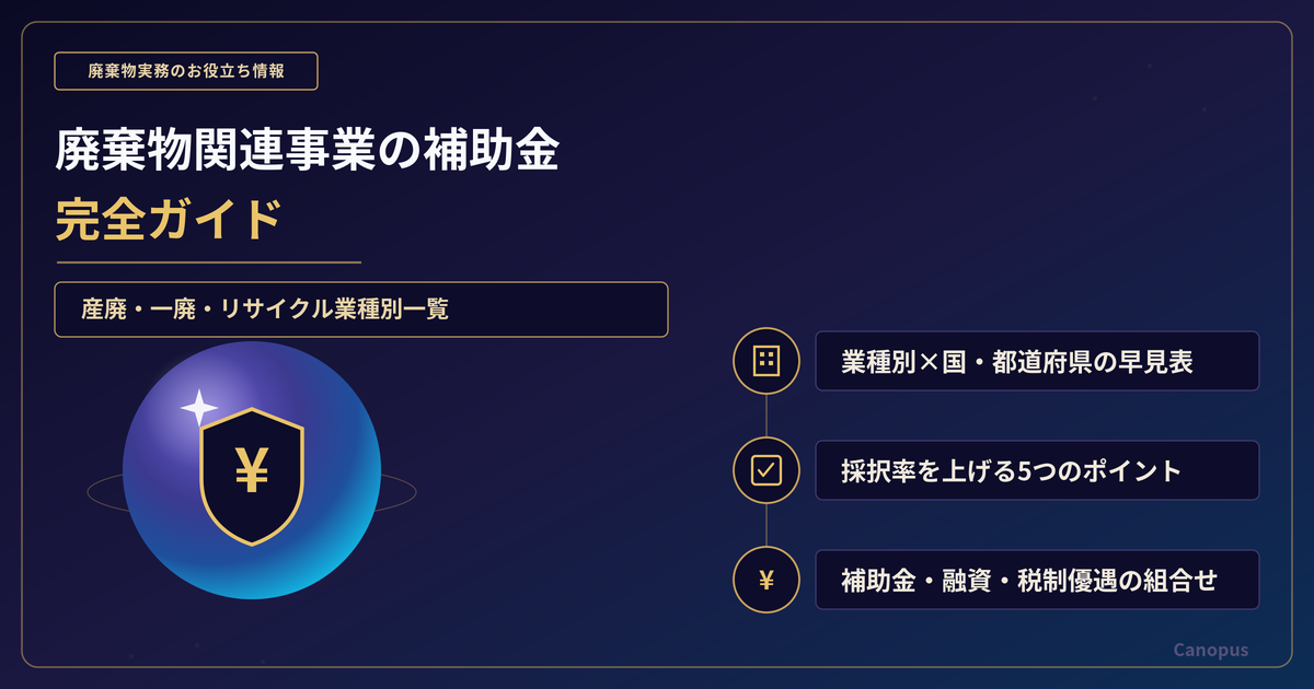 廃棄物関連事業の補助金完全ガイド｜産廃・一廃・リサイクル業種別一覧