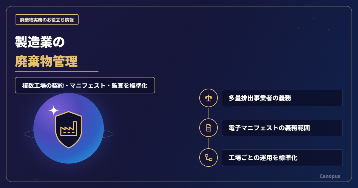 製造業の廃棄物管理｜複数工場の委託契約・マニフェスト・監査を標準化する方法