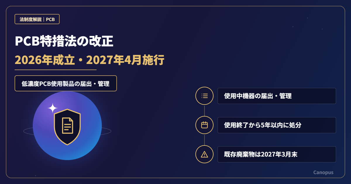 PCB特措法の改正（2026年）｜低濃度PCB使用製品の届出・管理と企業がやること